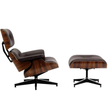 Lounge Chair & Ottoman - Dark Brown Leather / Walnut Wood