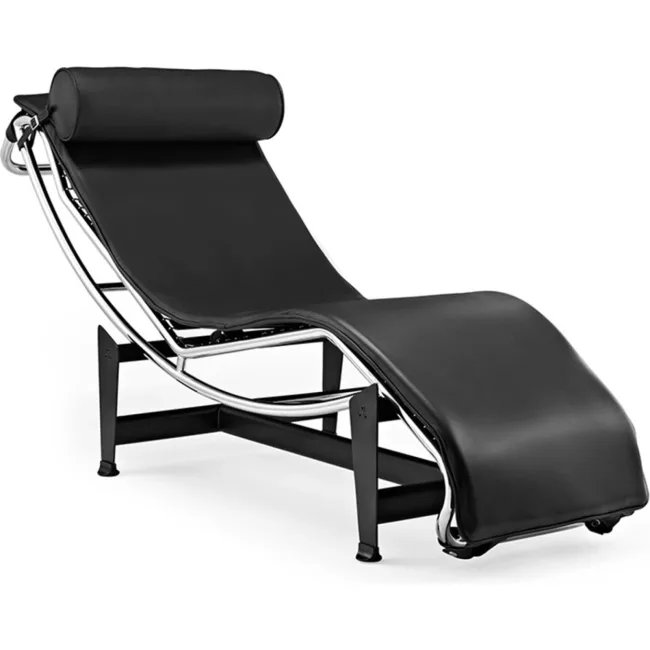 Le Corbusier Style LC4 Chaiselongue – Schwarzes Leder — image 9