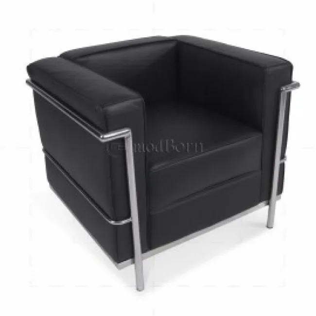 Le Corbusier Style LC2 Sofa — 1 Seater Black Leather