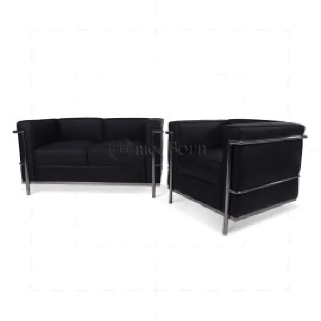 Le Corbusier Style LC2 Sofa 1-Sitzer – Schwarzes Leder — image 5