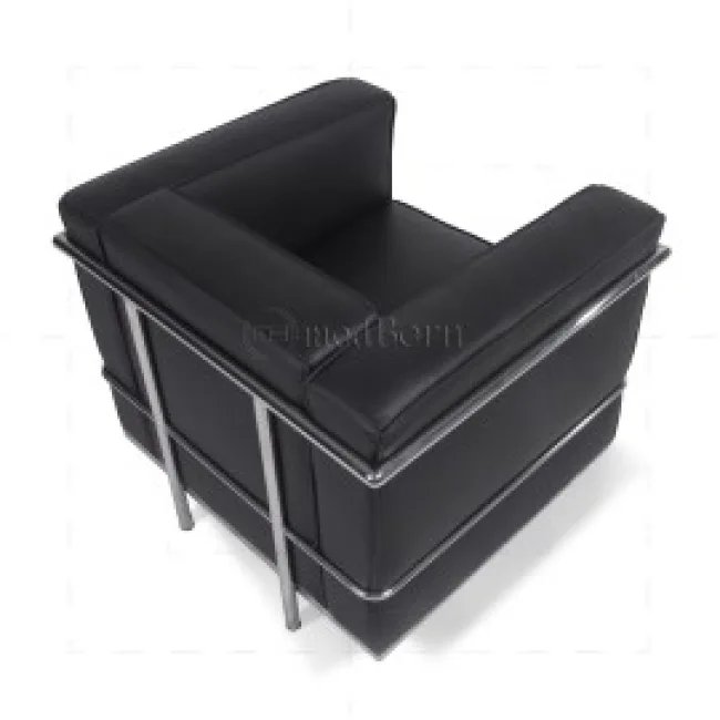 Le Corbusier Style LC2 Sofa 1-Sitzer – Schwarzes Leder — image 6