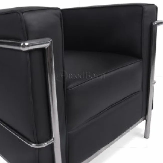 Le Corbusier Style LC2 Sofa 1-Sitzer – Schwarzes Leder — image 7