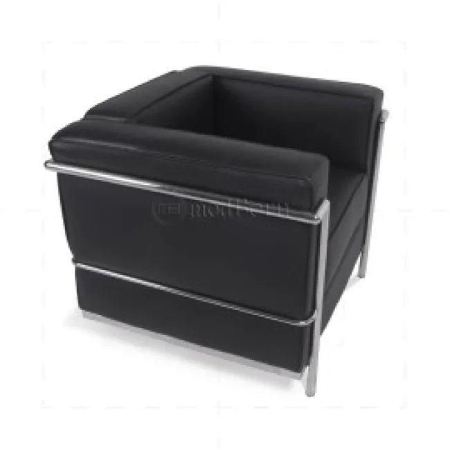 Le Corbusier Style LC2 Sofa 1-Sitzer – Schwarzes Leder — image 8