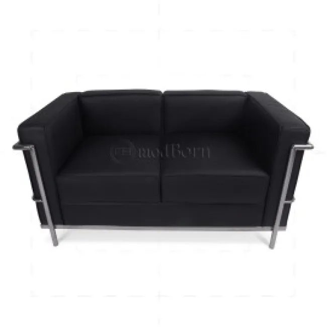 Le Corbusier Style LC2 Sofa 2-Sitzer – Schwarzes Leder — image 2