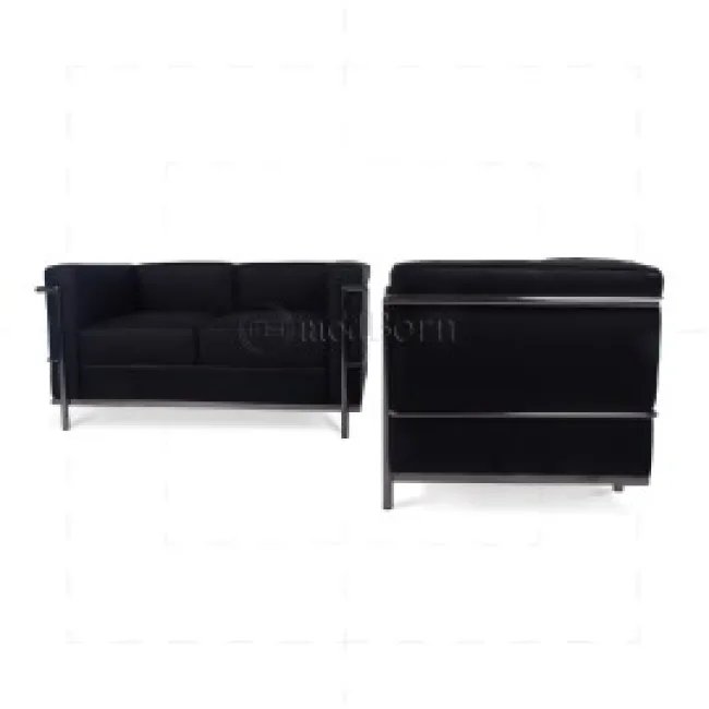 Le Corbusier Style LC2 Sofa 2-Sitzer – Schwarzes Leder — image 5