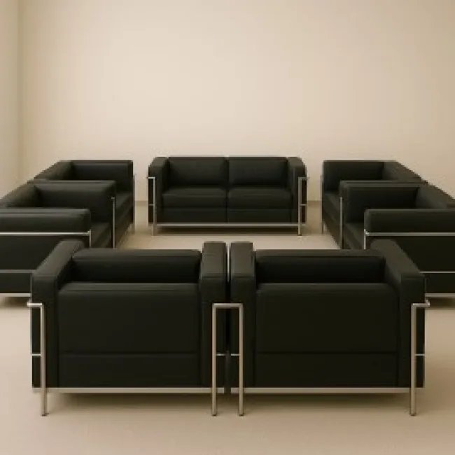Le Corbusier Style LC2 Sofa 2-Sitzer – Schwarzes Leder — image 7