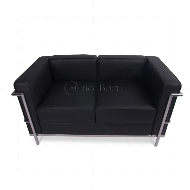 Le Corbusier Style LC2 Sofa 2-Sitzer – Schwarzes Leder — image 8