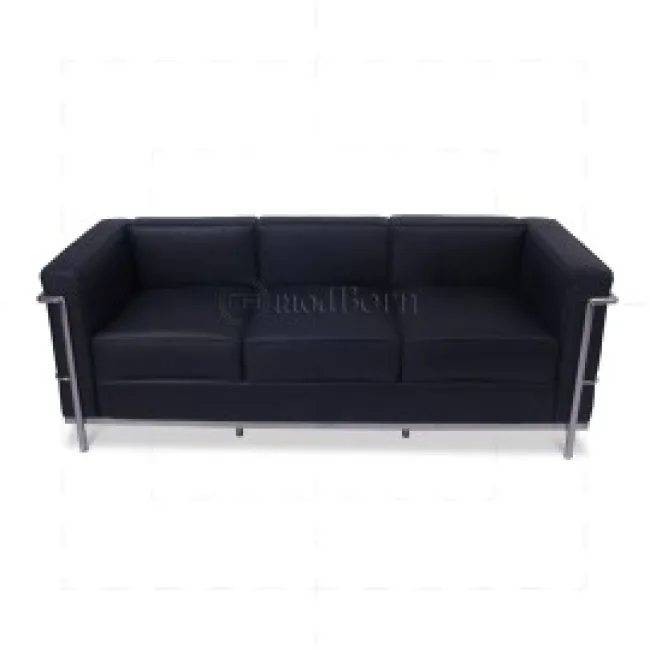 Le Corbusier Style LC2 Sofa — 3 Seater Black Leather
