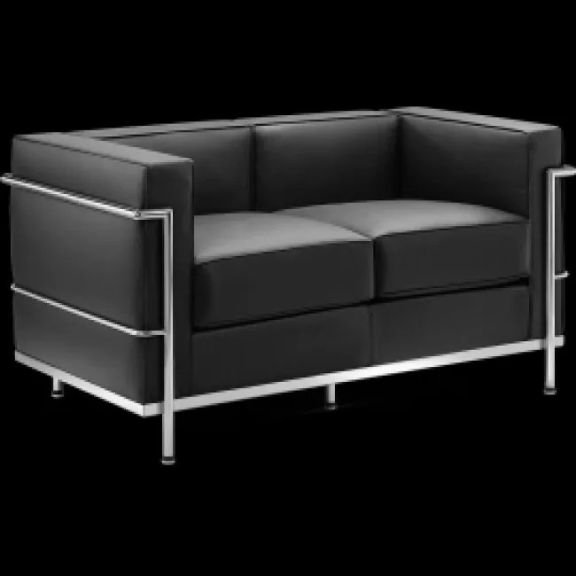 Le Corbusier Style LC2 Sofa 3 Sitzer – Schwarz Leder — image 4