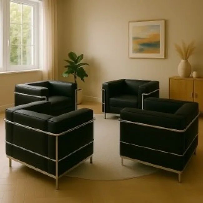 Le Corbusier Style LC2 Sofa 3 Sitzer – Schwarz Leder — image 7