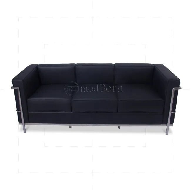 Le Corbusier Style LC2 Sofa 3 Sitzer – Schwarz Leder — image 8