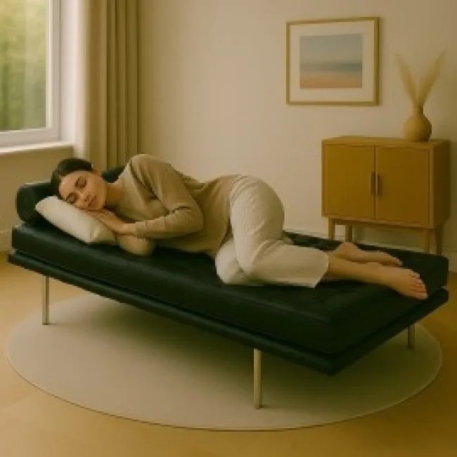 Ludwig Mies Van Der Rohe Barcelona Stil Tagesbett – Schwarzes Leder — image 8