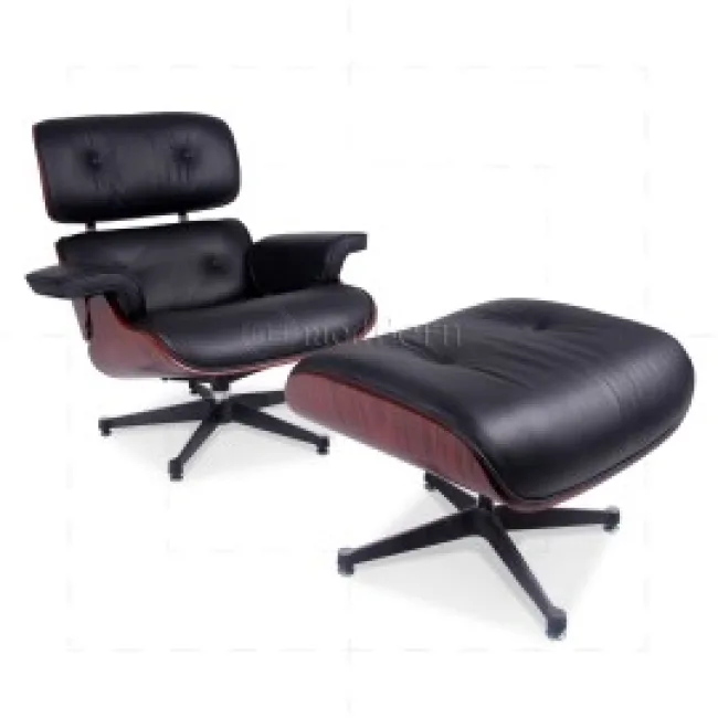 Eames Style Lounge Chair And Ottoman — Black Leather