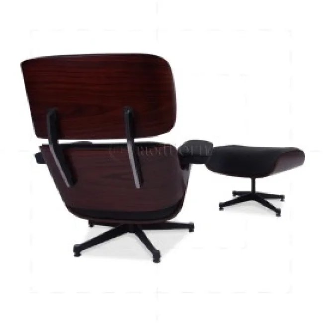 Eames Style Loungesessel & Hocker – Schwarzes Leder — image 3
