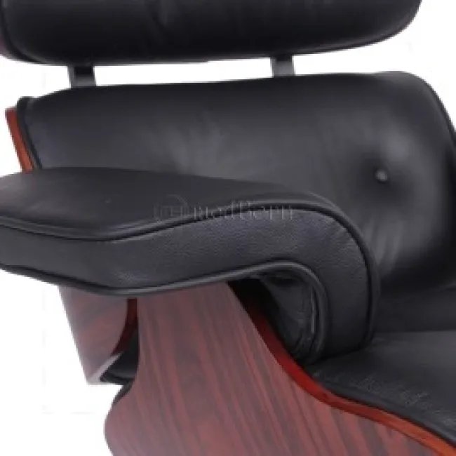 Eames Style Loungesessel & Hocker – Schwarzes Leder — image 6