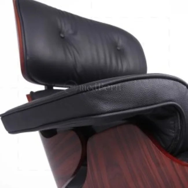 Eames Style Loungesessel & Hocker – Schwarzes Leder — image 8