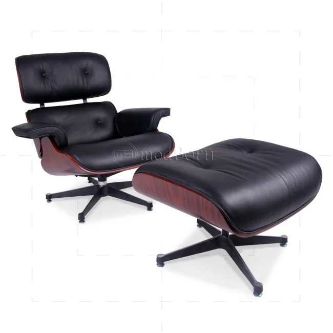 Eames Style Loungesessel & Hocker – Schwarzes Leder — image 10