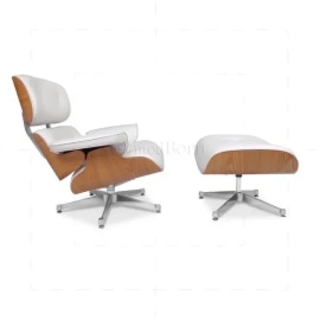 Eames Loungesessel & Ottoman – Eiche | Weißes Leder — image 5