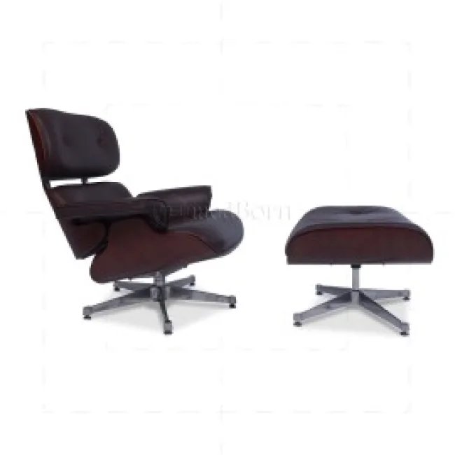 Eames Loungesessel & Hocker – Braunes Leder — image 2