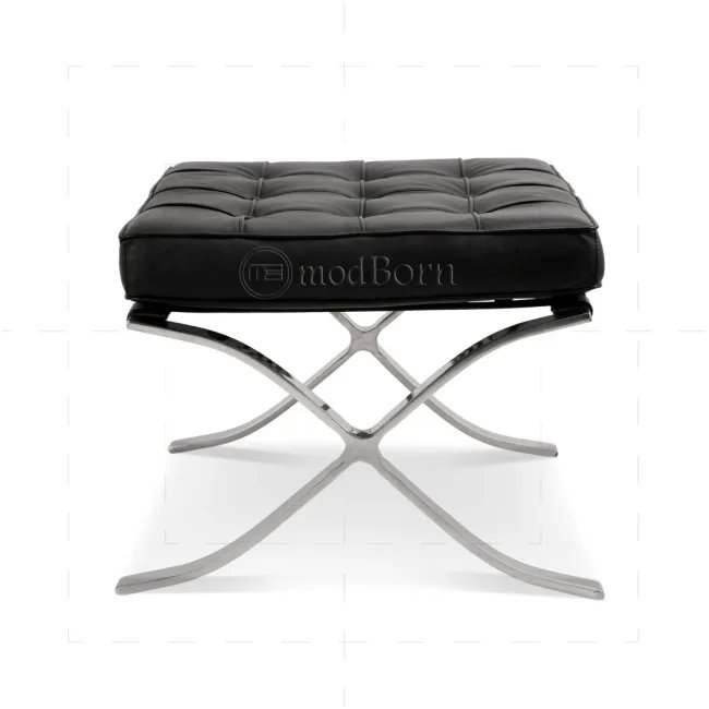 Ludwig Mies van der Rohe Barcelona Hocker – Schwarzes Leder — image 6