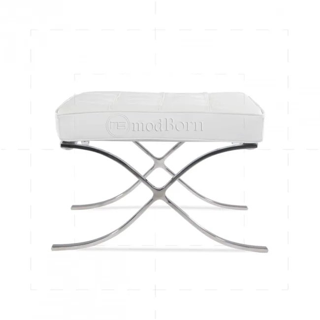 Ludwig Mies Ven Der Rohe Barcelona Hocker – Weißes Leder — image 6