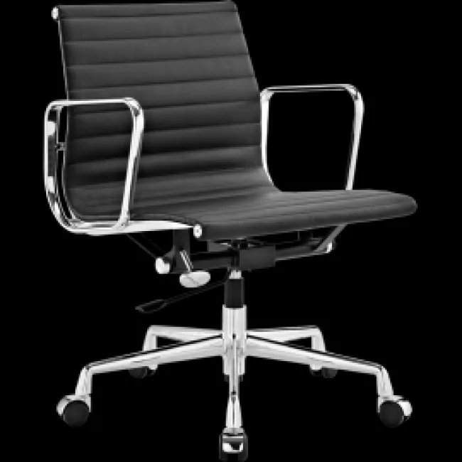 Chaise bureau Ea117 style Eames — dossier bas cannelé cuir noir