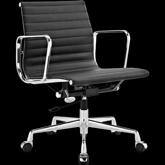 Ea117 Silla de oficina Eames EA117 - Respaldo bajo, cuero negro acanalado — image 7