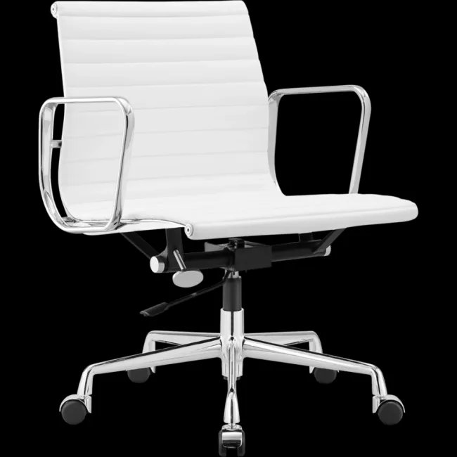 Ea117 Eames Style Office Chair Low Back Ribbed White Leather — image 6