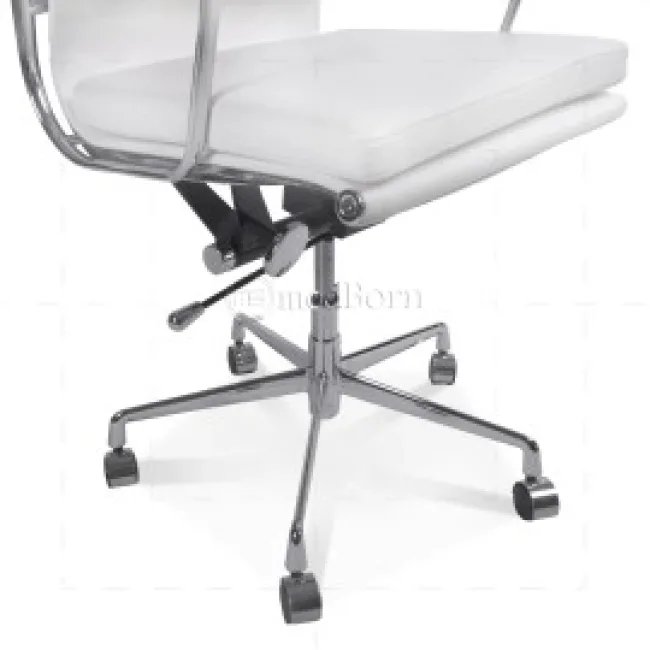 Ea217 — Chaise de bureau style Eames dossier bas coussin doux cuir blanc