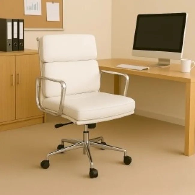 EA217 Eames Bürostuhl (Niedriger Rücken) – Weißes Leder — image 7