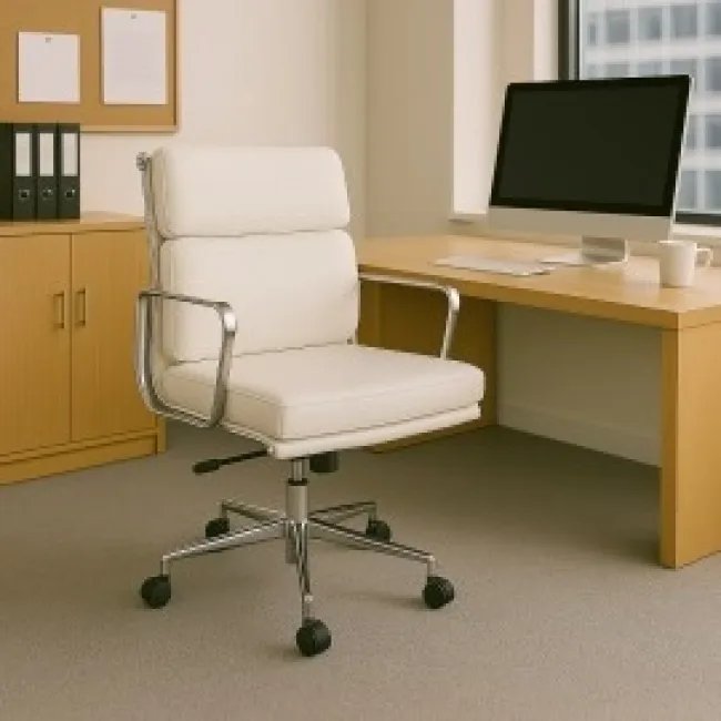 EA217 Eames Bürostuhl (Niedriger Rücken) – Weißes Leder — image 8