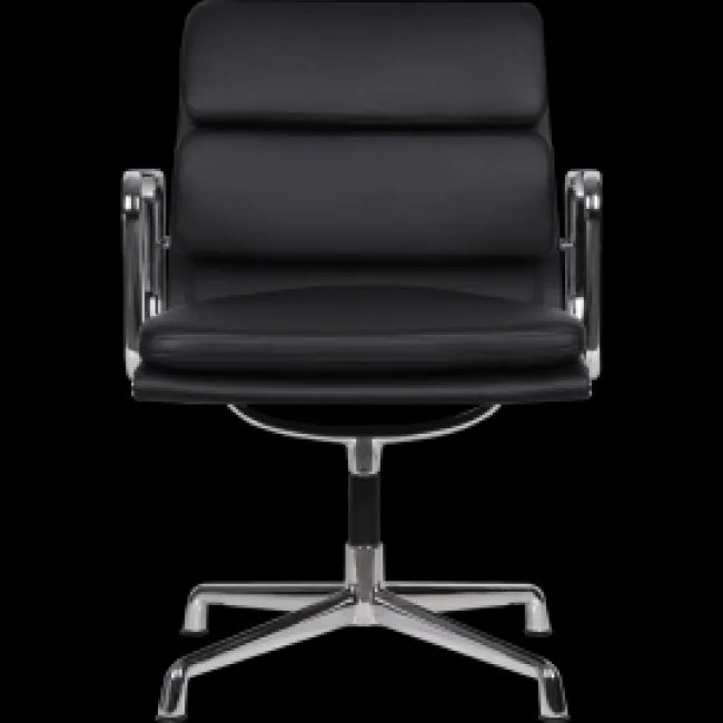 Ea217 Silla de oficina estilo Eames — Respaldo bajo, almohadilla suave, cuero negro — image 2