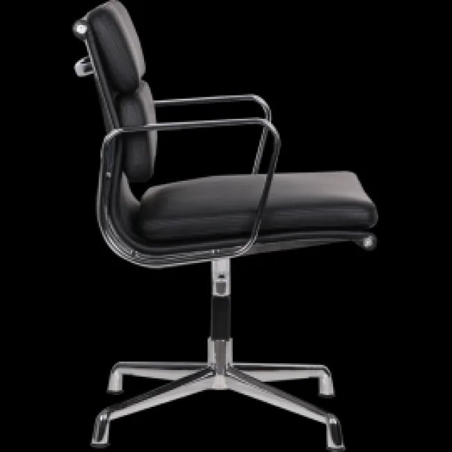 Ea217 Silla de oficina estilo Eames — Respaldo bajo, almohadilla suave, cuero negro — image 3