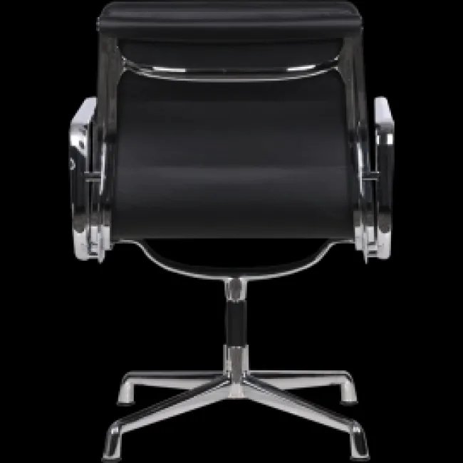 Ea217 Silla de oficina estilo Eames — Respaldo bajo, almohadilla suave, cuero negro — image 4