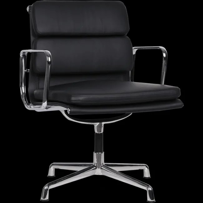 Ea217 Silla de oficina estilo Eames — Respaldo bajo, almohadilla suave, cuero negro — image 5