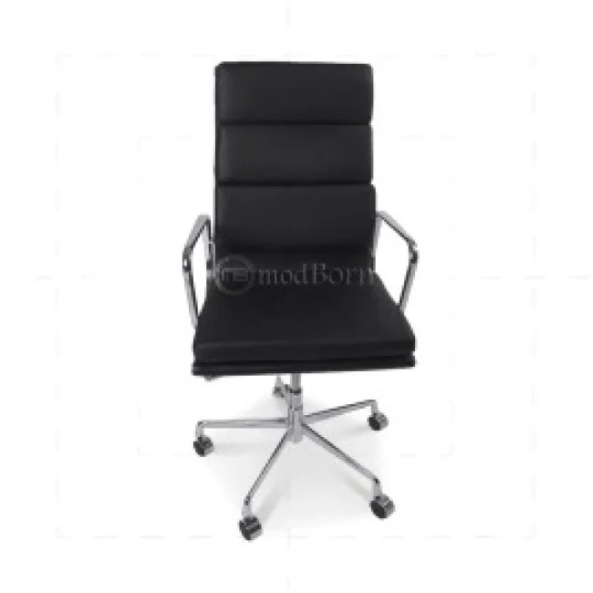Ea219 Silla Oficina Estilo Eames Respaldo Alto Almohadilla Suave Cuero Negro — image 3