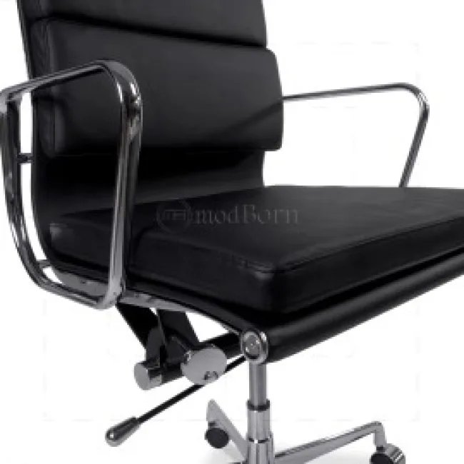 Ea219 Silla Oficina Estilo Eames Respaldo Alto Almohadilla Suave Cuero Negro — image 4