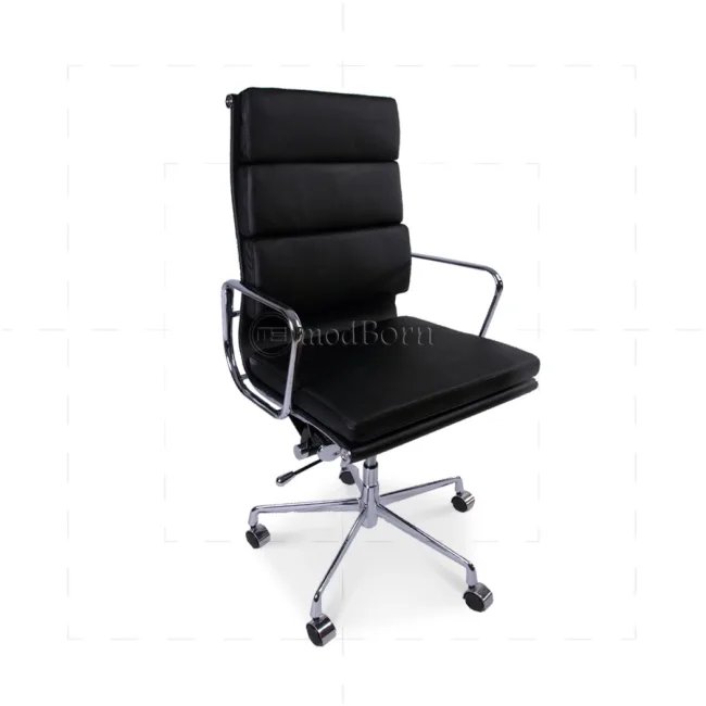 Ea219 Silla Oficina Estilo Eames Respaldo Alto Almohadilla Suave Cuero Negro — image 8