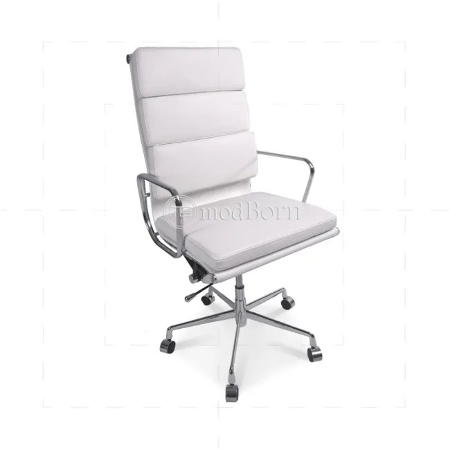 Ea219 Eames Style Bürostuhl Hoch — Weich gepolstert, Weißes Leder — image 7