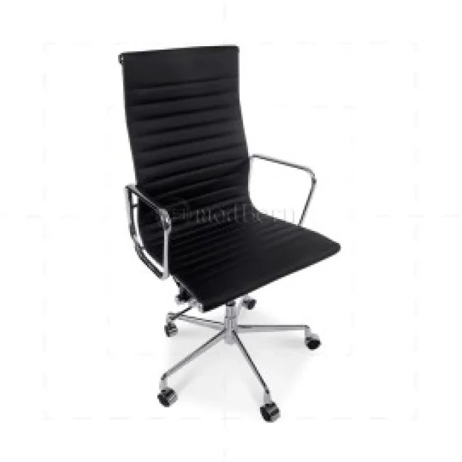 Ea119 Chaise bureau style Eames — Dossier haut cannelé cuir noir