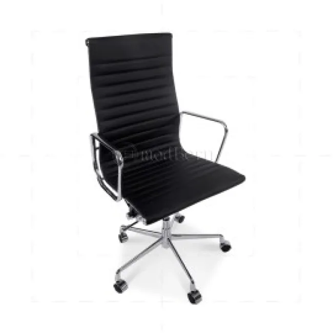 Ea119 Eames Style Office Chair — High Back Ribbed Black Leather
