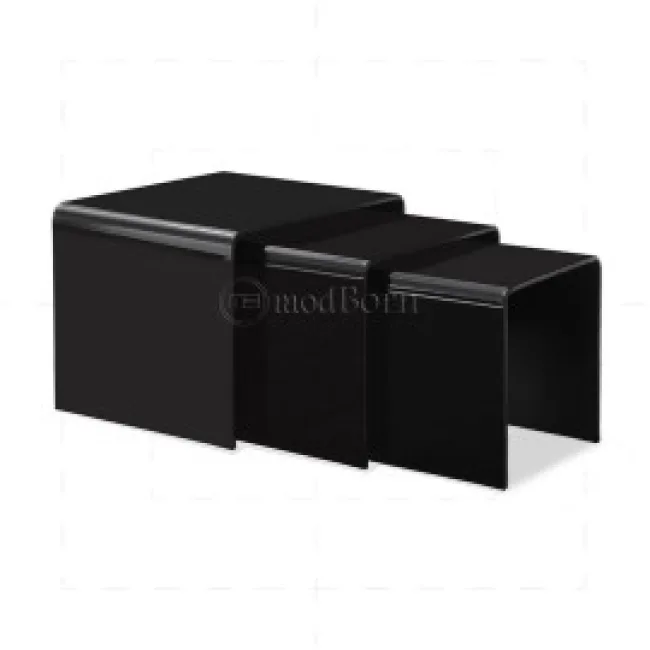 Toughened Glass Nest Of 3 Coffee Side Tables Black