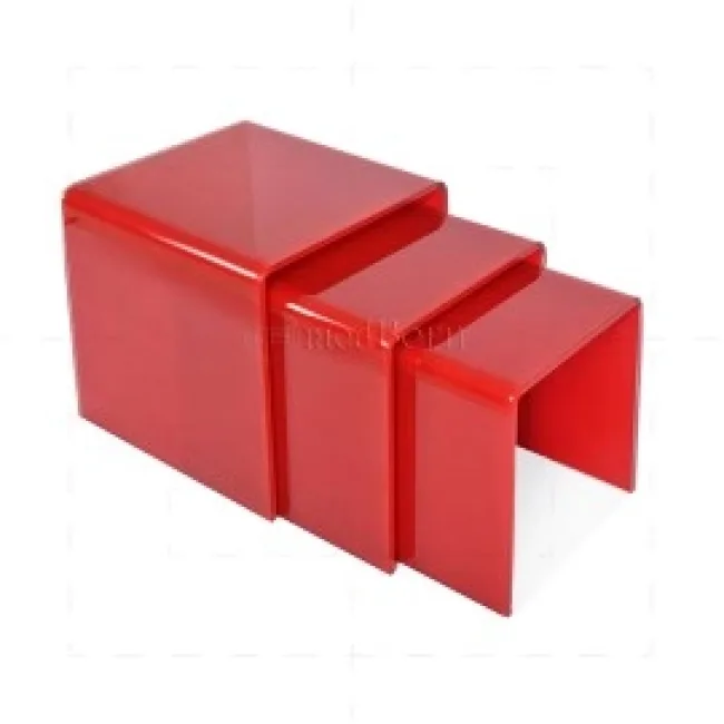 Toughened Glass Nest Of 3 Coffee Side Tables Red
