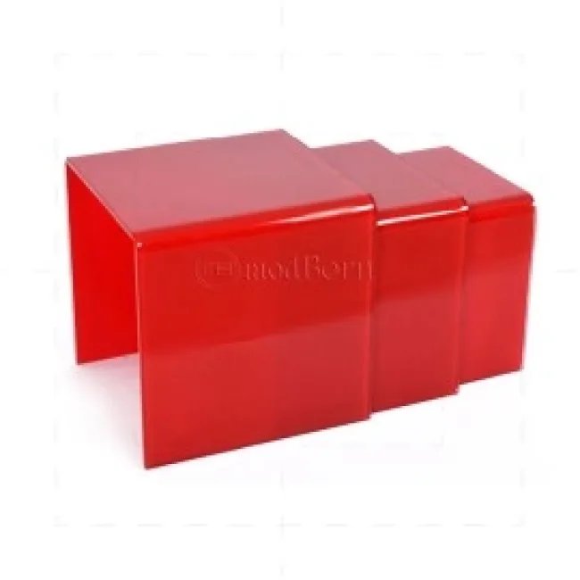 Gehärtetes Glas‑Nest aus 3 Couchtischen – Rot (Modborn) — image 3