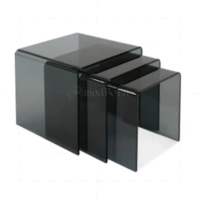 Table basse nest de 3 en verre trempé - Gris