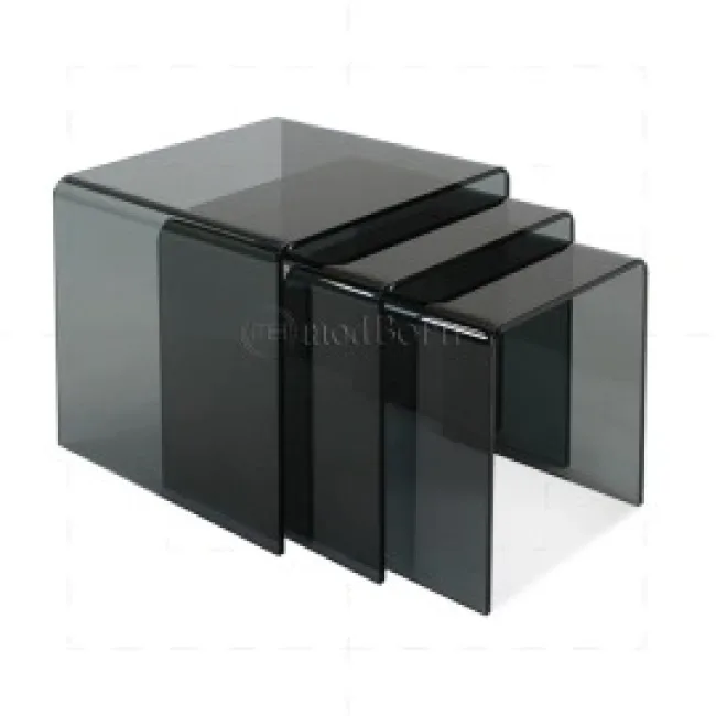 Toughened Glass Nest Of 3 Coffee Side Tables Grey