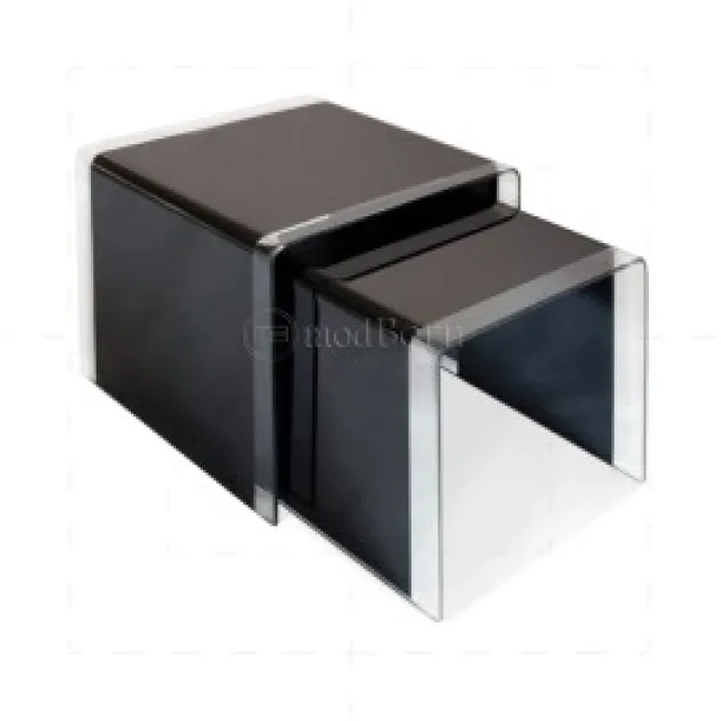 Toughened Glass Nest Of 3 Coffee Side Tables Black With Strips
