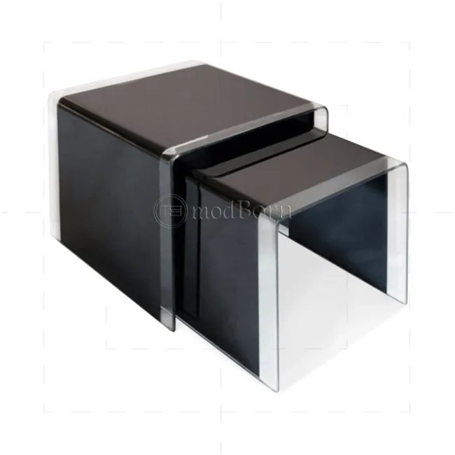 Toughened Glass Nest Of 3 Coffee Side Tables Black With Strips — image 3