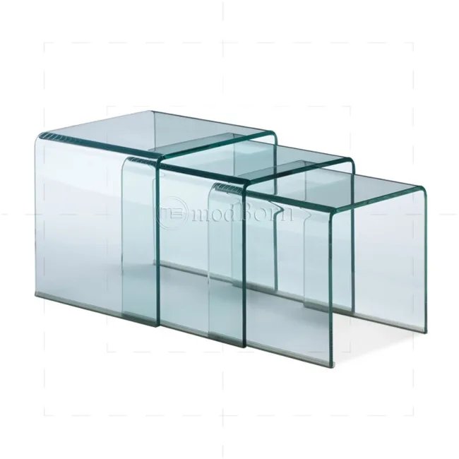 Gehärtetes Glas Nest von 3 Couchtischen – Klar — image 4