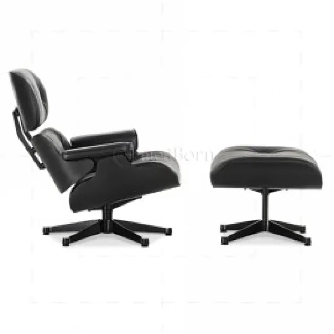 Eames Style Lounge Chair And Ottoman — Black Leather & Black Wood